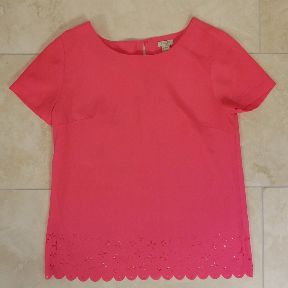 J. Crew Hot Pink Top w/laser cut details, Size XXS